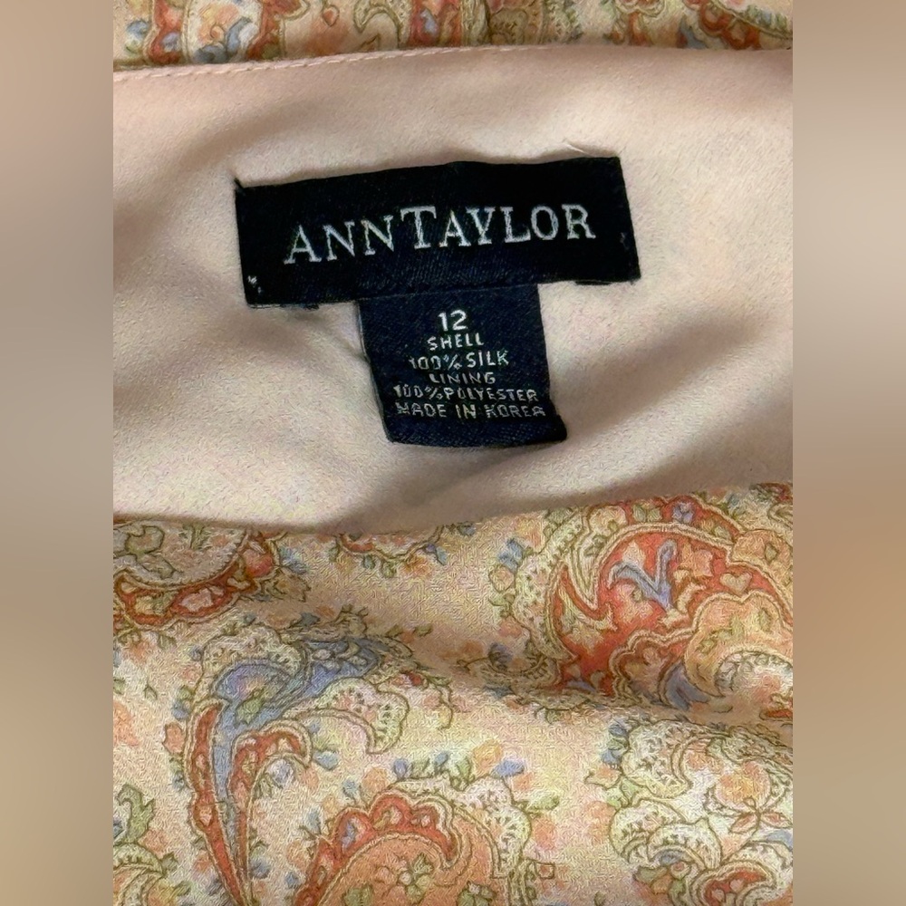 Ann Taylor 100% Silk Paisley Midi Dress Sleeveless Pink Tan Size 12 - Picture 8 of 10